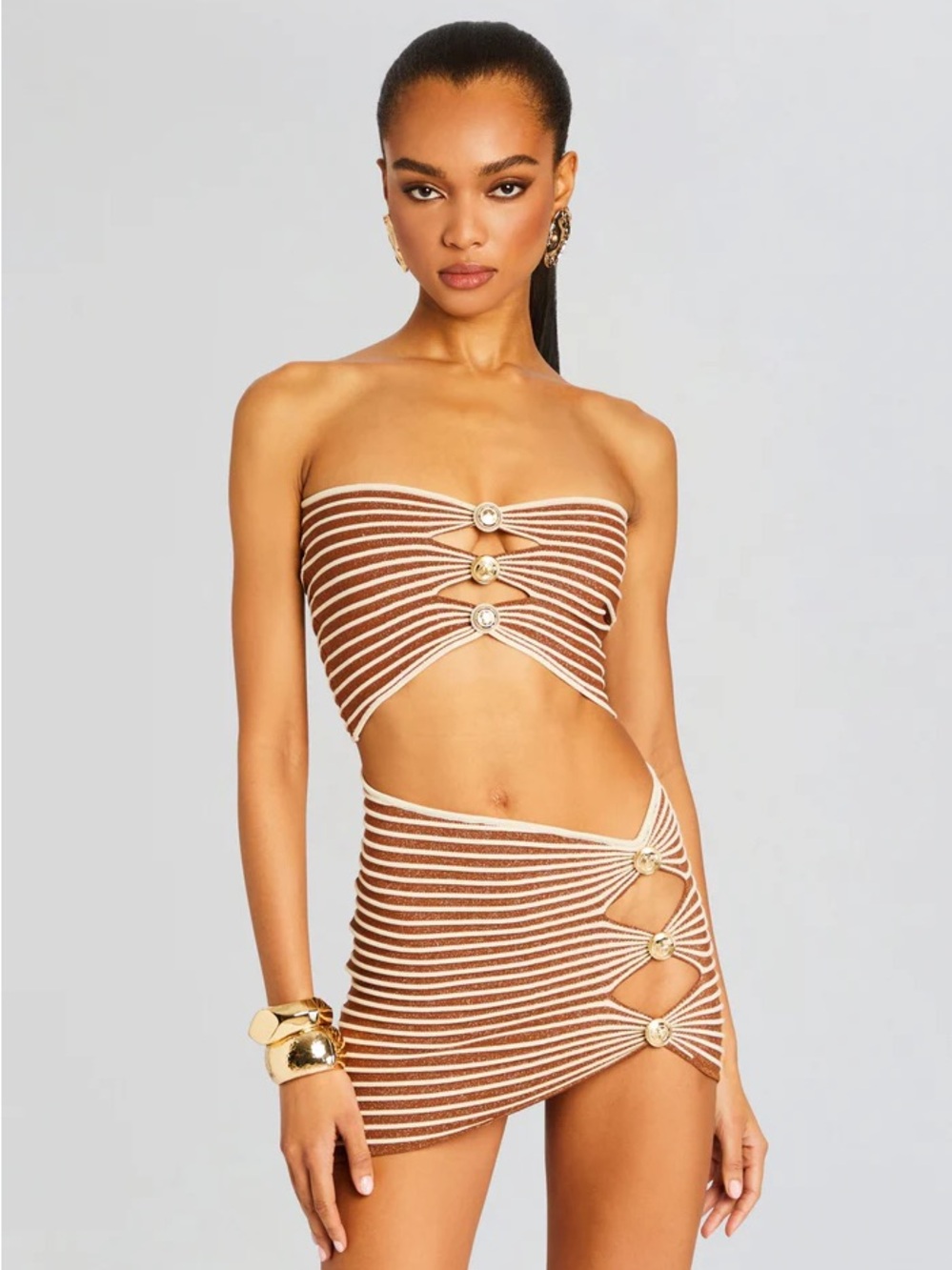 Retrofete Metallic Caramel Hydra Skirt and Adelie Top in XS